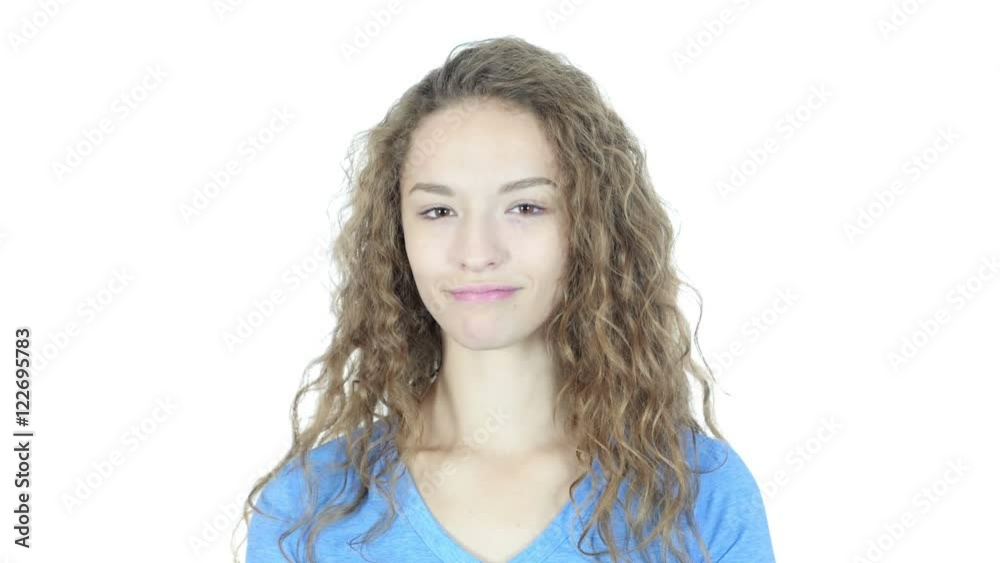 Agree, Female Gesture of Yes, Shaking Head, White Background Agree, Female Gesture of Yes, Shaking Head, White Background