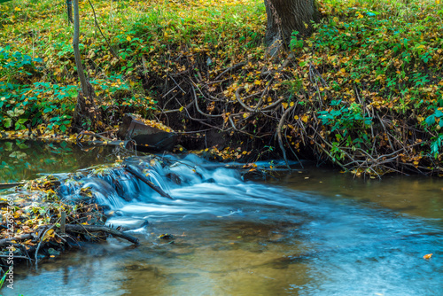 Fototapeta Naklejka Na Ścianę i Meble -  Autumn landscape with flowing river and leaves