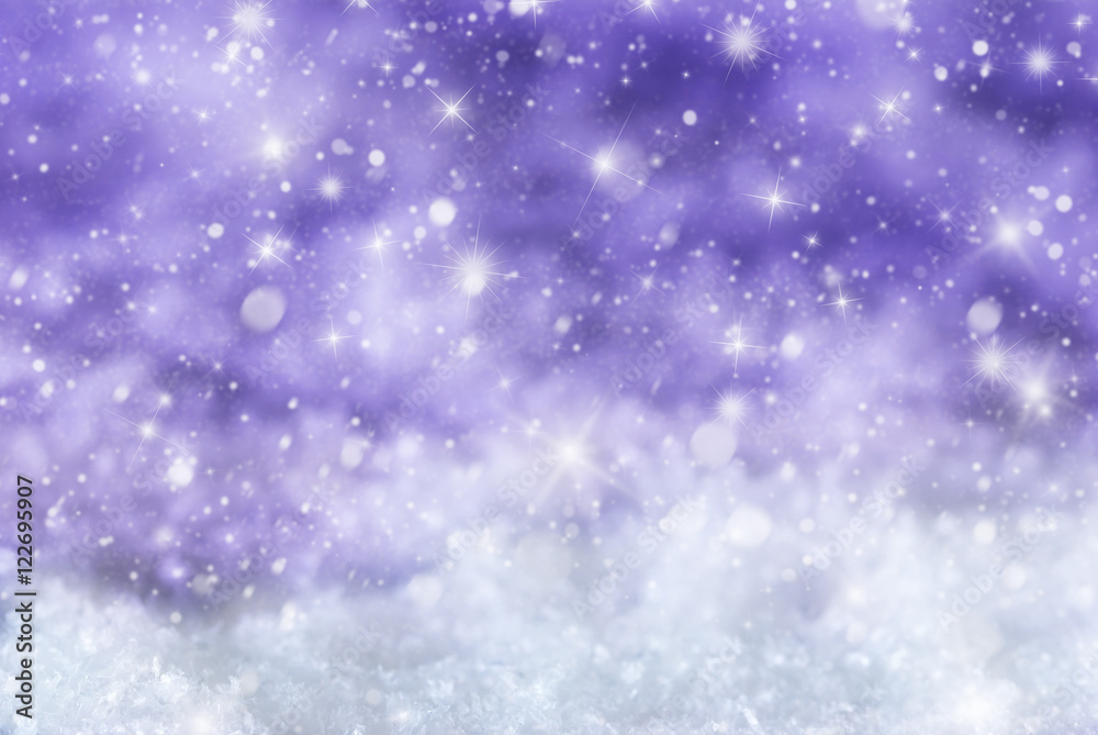 Purple Christmas Background With Snow, Snwoflakes, Stars