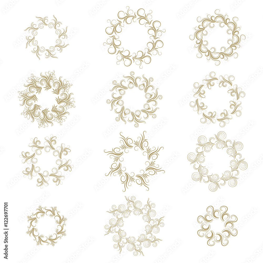 Curly frame set isolated on white. Vector illustration.