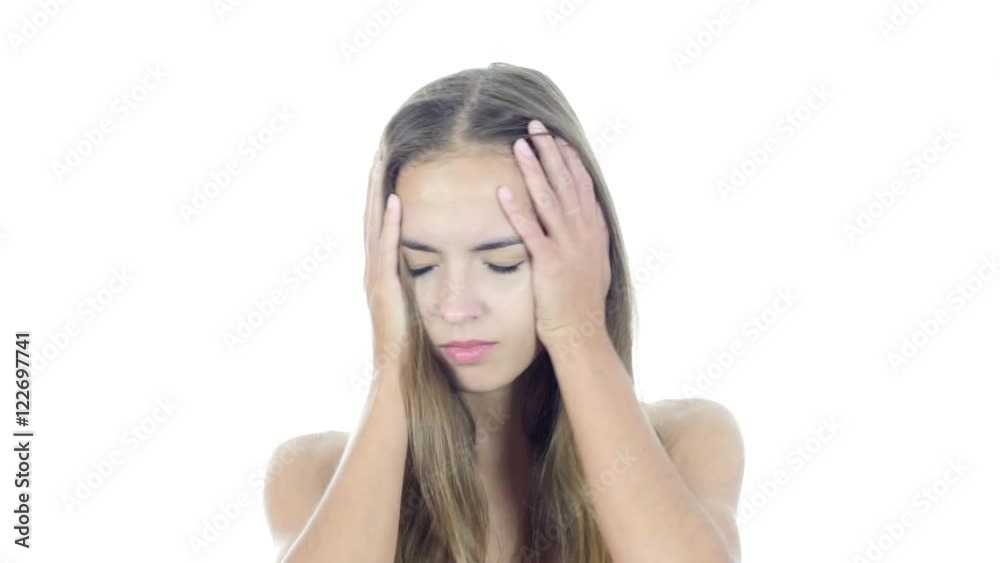 Loss , Woman Reacting To Failure , Stress, White Background Loss , Woman Reacting To Failure , Stress, White Background