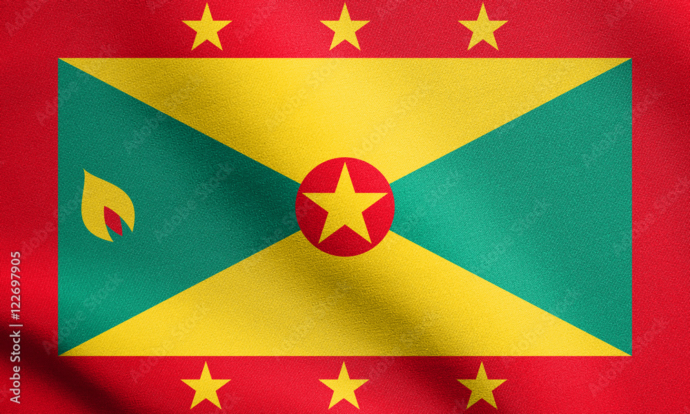 Flag of Grenada waving with fabric texture Flag of Grenada waving with fabric texture