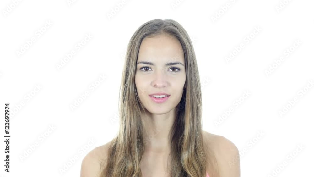 Flying Kiss by Young Beautiful Woman, White Background Flying Kiss by Young Beautiful Woman, White Background
