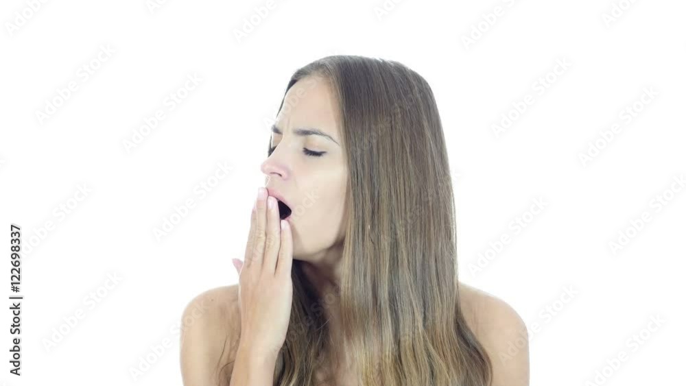 Yawning Tired Beautiful Woman , Napping , White Background Yawning Tired Beautiful Woman , Napping , White Background