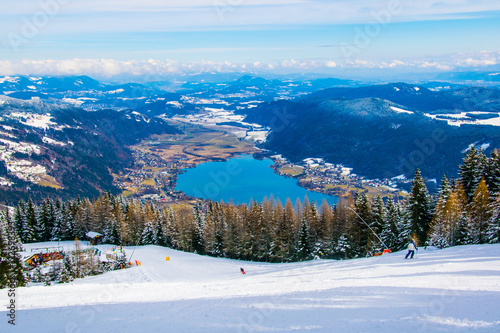 aerial view of the lake ossiach - ossiachersee from the gerlitzen mountain near villach, austria. photo