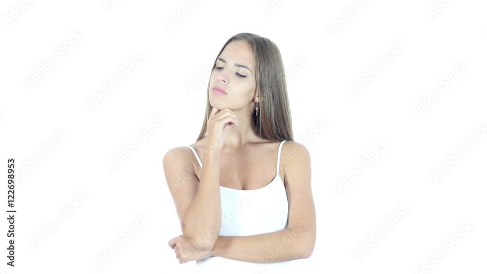 Thinking, Pensive Woman, Planning, White Background Thinking, Pensive Woman, Planning, White Background