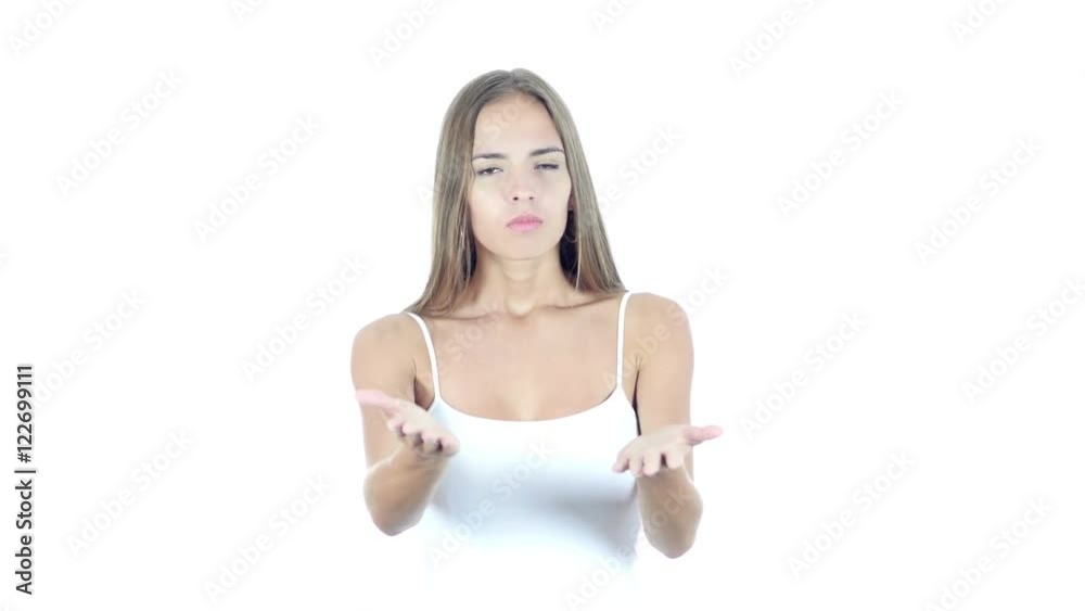 Yelling, Angry Young Woman arguing toward Camera, White Background Yelling, Angry Young Woman arguing toward Camera, White Background