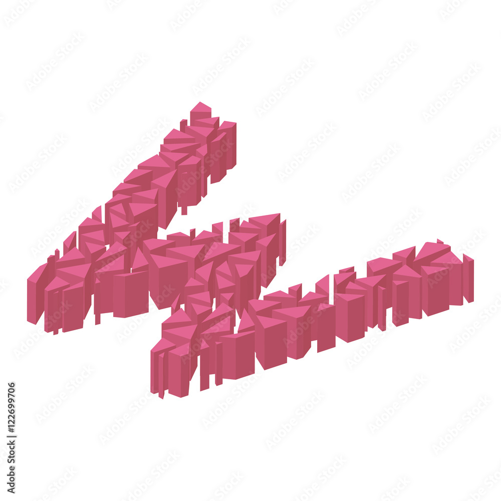 Fototapeta premium The letter W, in the alphabet broken 3d perspective isometric set pink color isolated on white background
