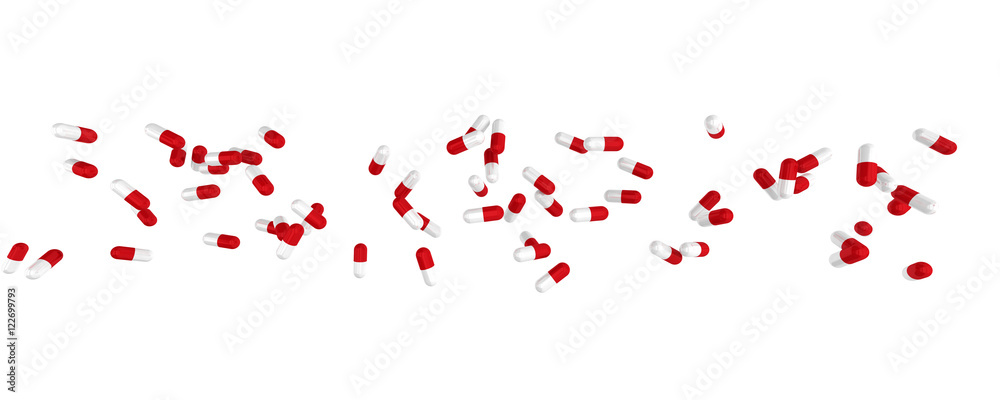 Close up of pills capsule isolated on white background.