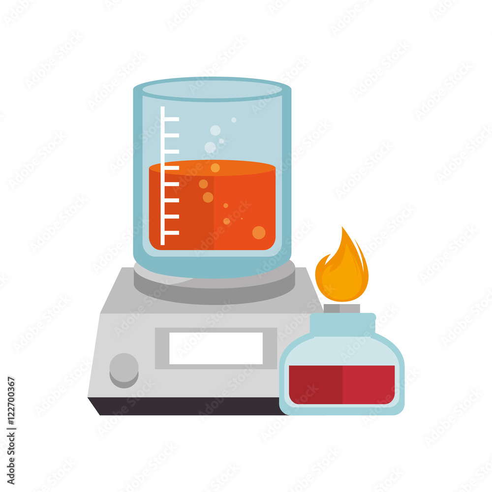 beaker chemical laboratory glass with liquid and laboratory burner ...