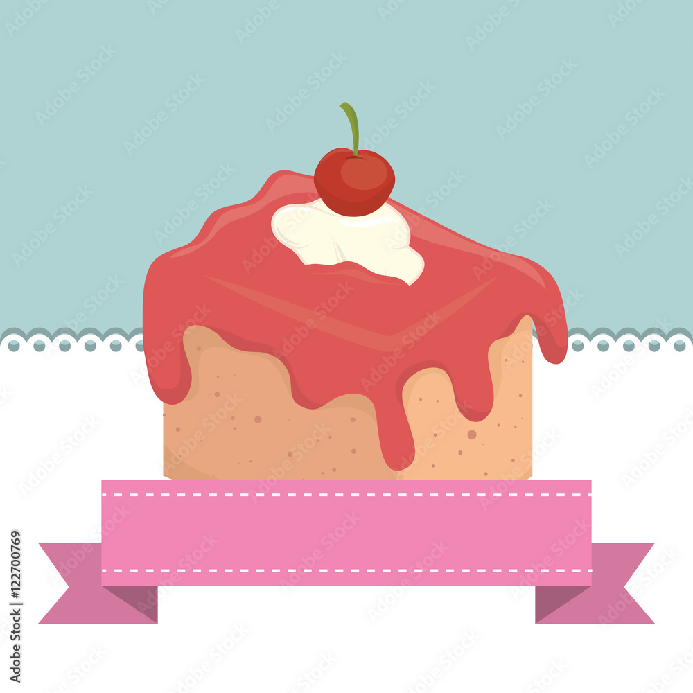 sweet cake dessert and pink ribbon. colorful design. vector illustration sweet cake dessert and pink ribbon. colorful design. vector illustration