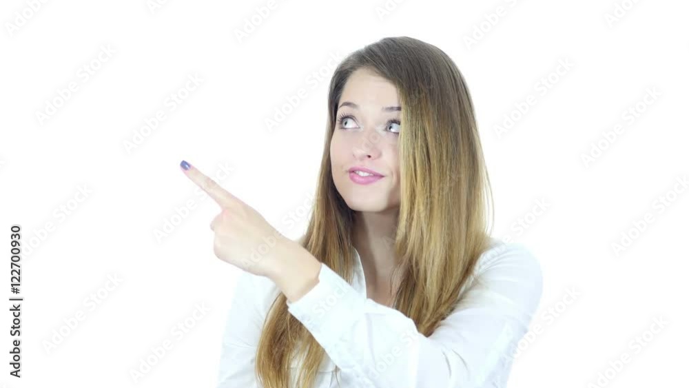Woman Pointing Showing Aside , White Background Woman Pointing Showing Aside , White Background