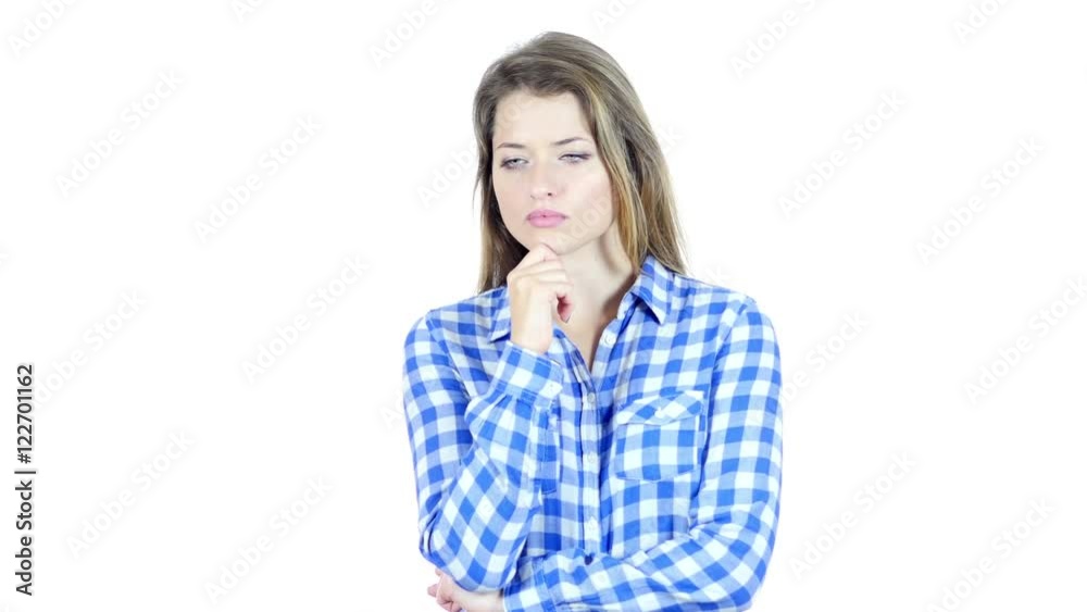 Thinking, Pensive Woman, Planning, White Background Thinking, Pensive Woman, Planning, White Background