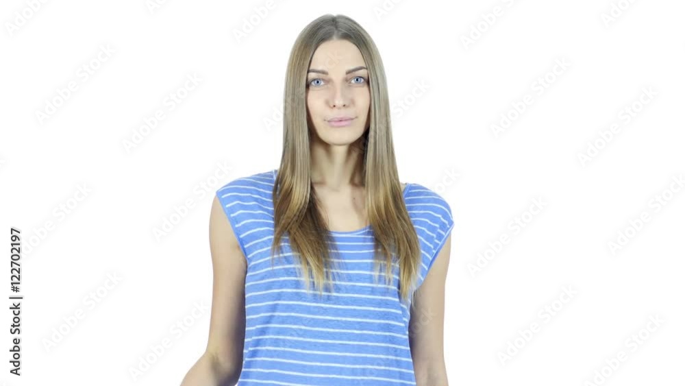Young Woman Showing Ok Sign, White Background Young Woman Showing Ok Sign, White Background
