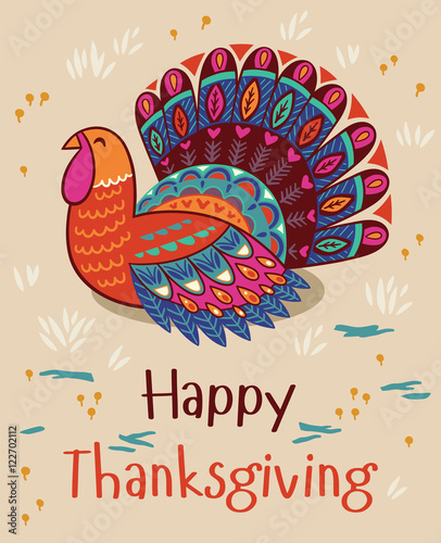 Happy thanksgiving turkey. Vector card