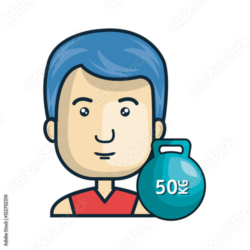 avatar man cartoon with dumbbells gym equipment. colorful design. vector illustration