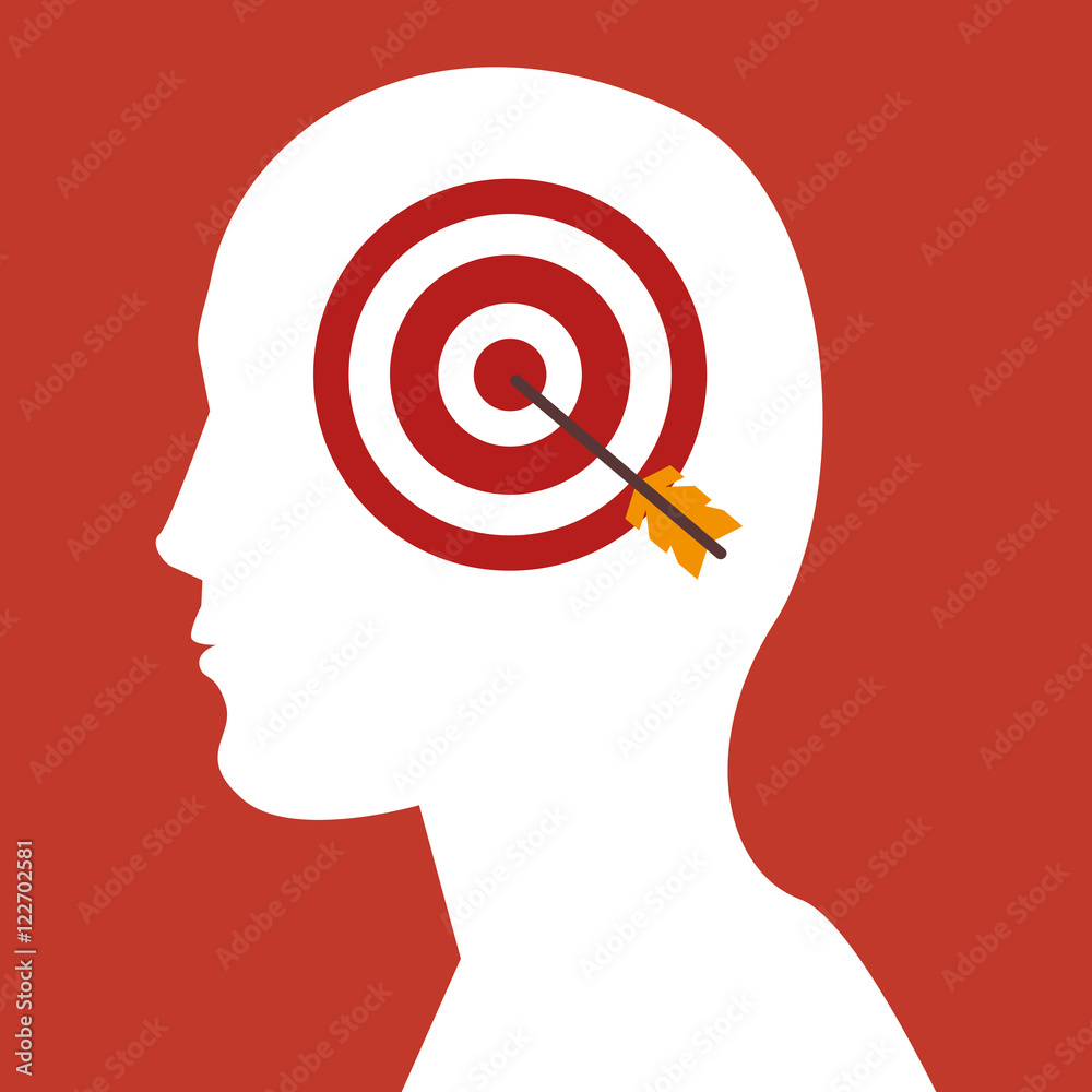 human head profile with target and bow icon over red background. vector illustration human head profile with target and bow icon over red background. vector illustration