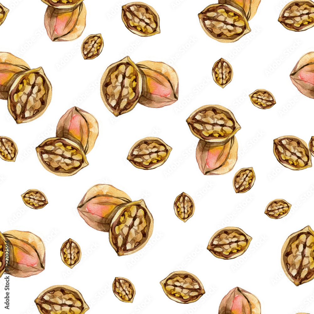 Walnut seamless pattern. Watercolor nuts wallpaper Walnut seamless pattern. Watercolor nuts wallpaper