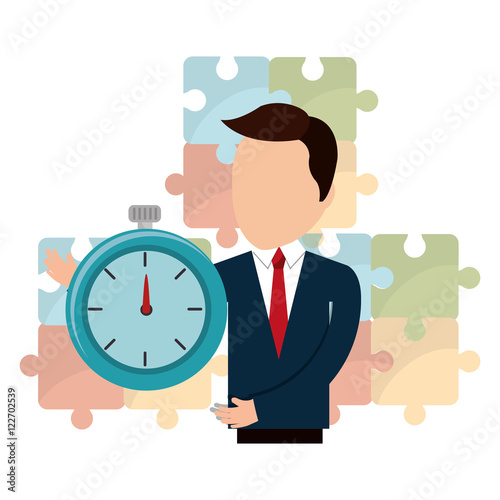 avatar businessman wearing suit and tie with chronometer time device. vector illustration