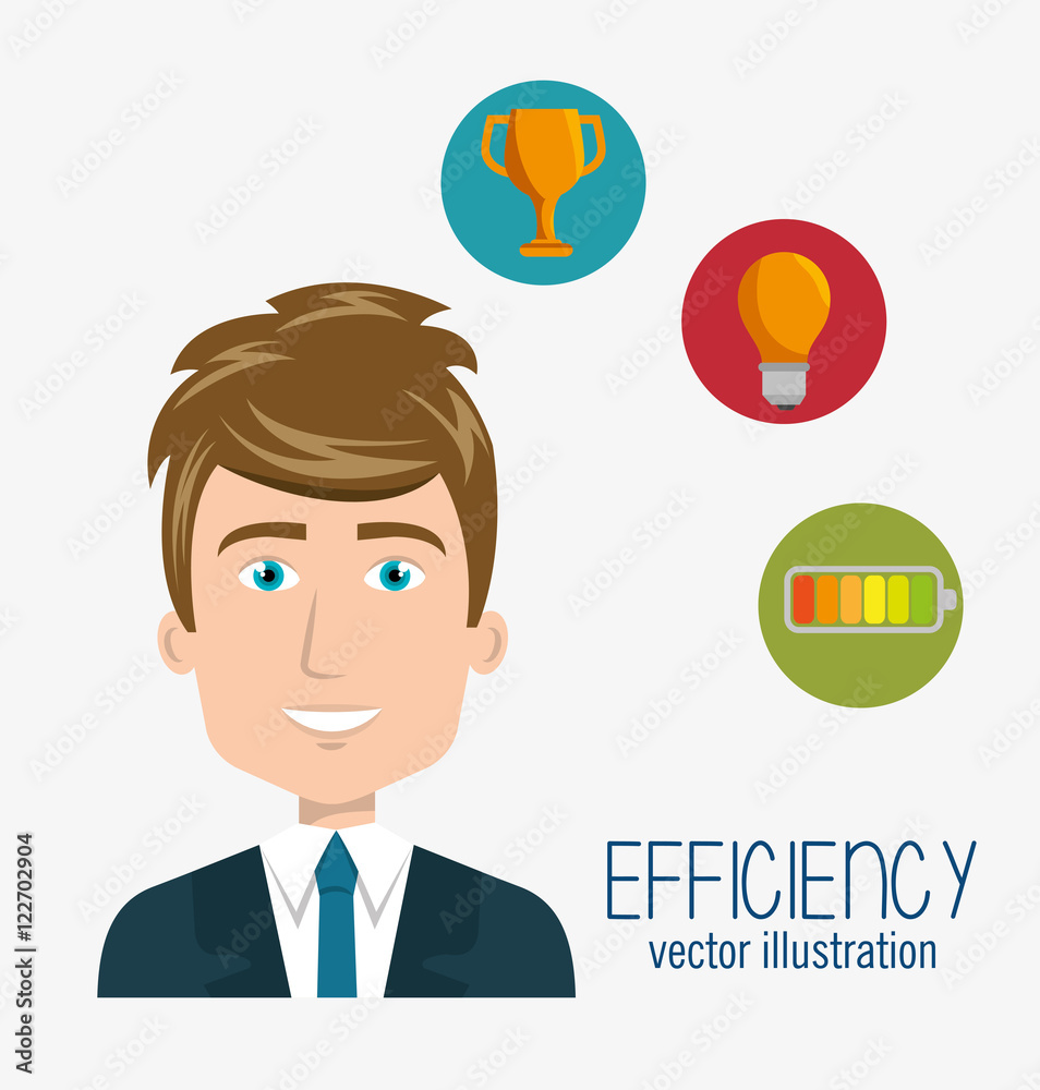 avatar man smiling wearing suit and tie and efficiency icon set. colorful design. vector illustration