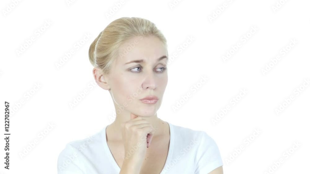 Thinking, Pensive Woman, Planning, White Background Thinking, Pensive Woman, Planning, White Background