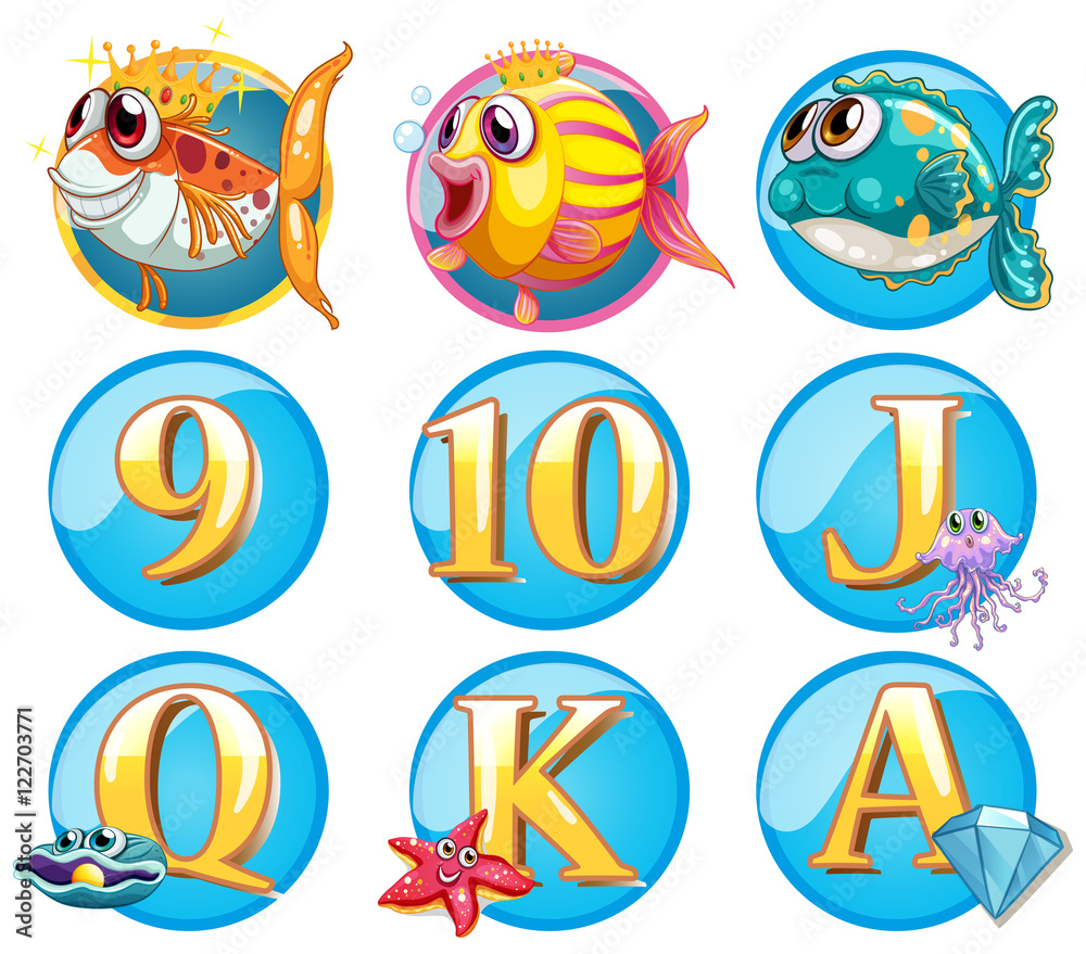 Buttons with fish and letters Buttons with fish and letters