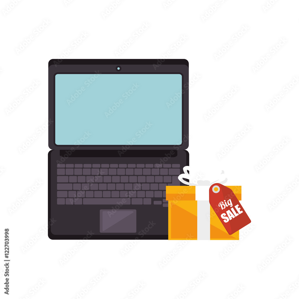 avatar computer technology device with yellow gift box. vector illustration avatar computer technology device with yellow gift box. vector illustration