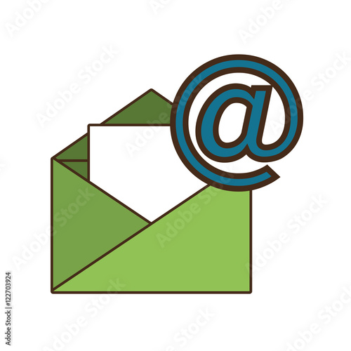 green envelope opened with at symbol. vector illustration