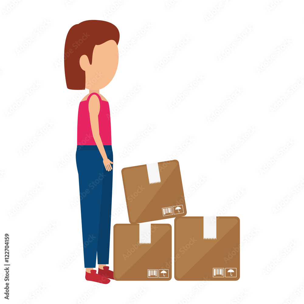 avatar woman wearing casual clothes with carton boxes. vector illustration avatar woman wearing casual clothes with carton boxes. vector illustration