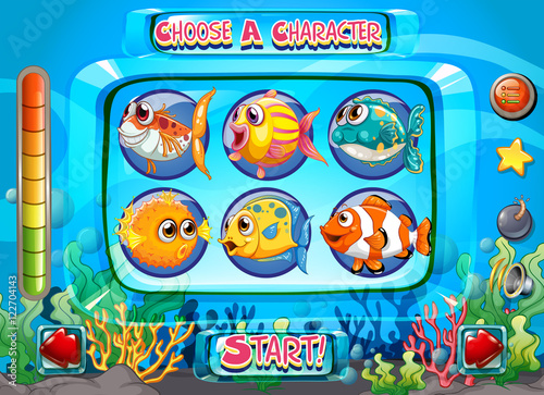 Computer game template with fish as characters