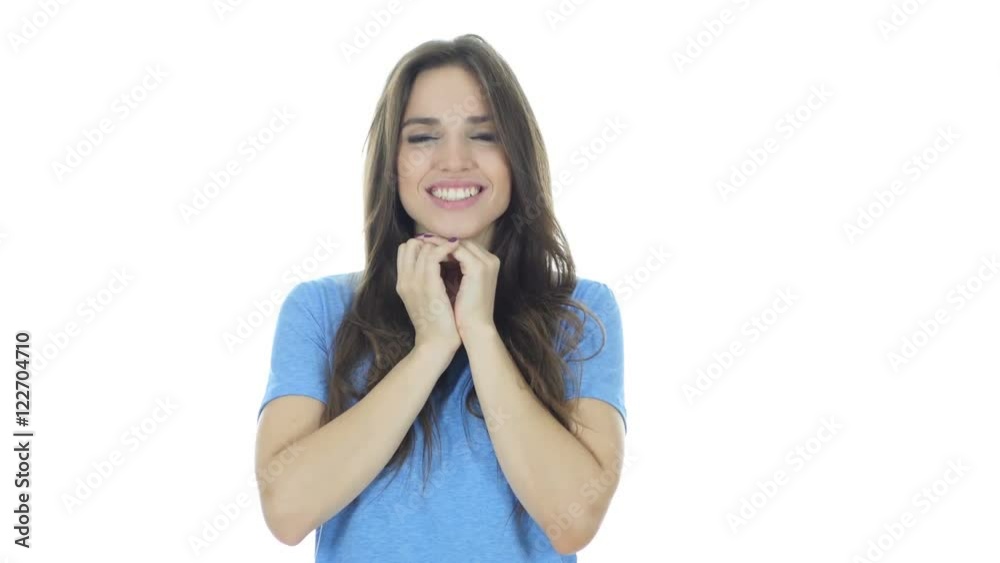 Amazed by Surprise, Excited Brunette Woman, White Background Amazed by Surprise, Excited Brunette Woman, White Background