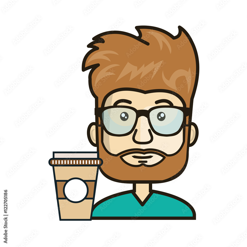 avatar man wearing glasses with coffee mug . vector illustration