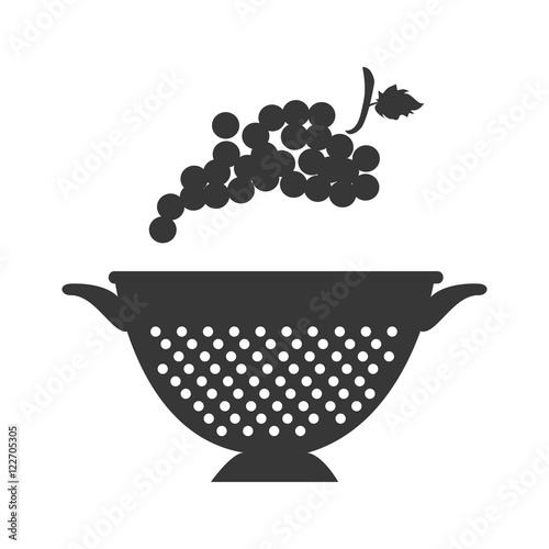 bunch of grapes fresh fruit and kitchen colander silhouette. vector illustration