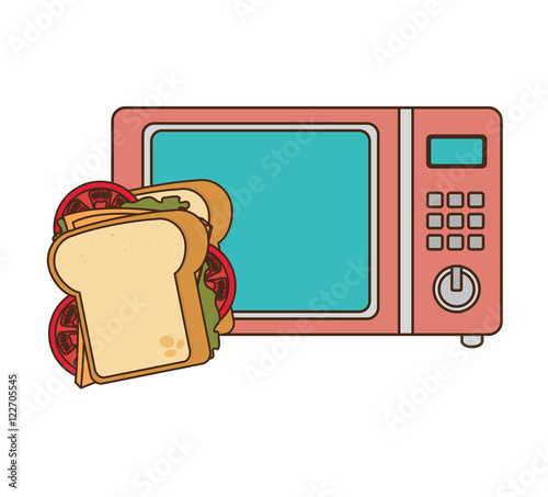 microwave oven with sandwich fast food. vector illustration