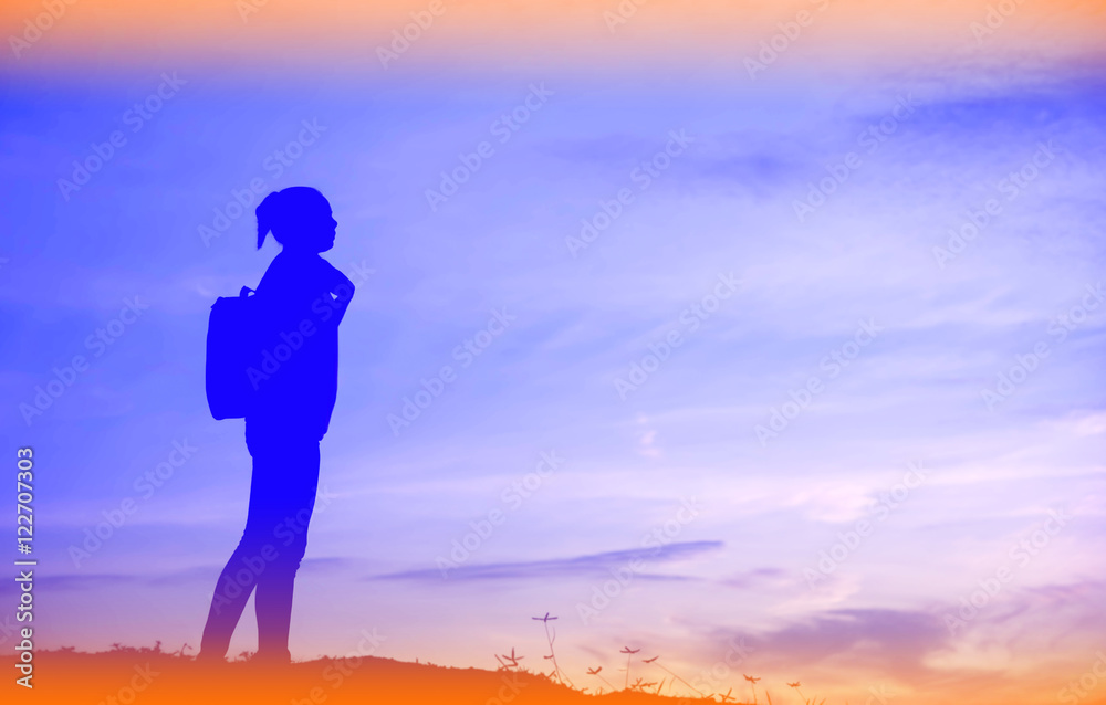 woman travelling in nature with backpack woman travelling in nature with backpack