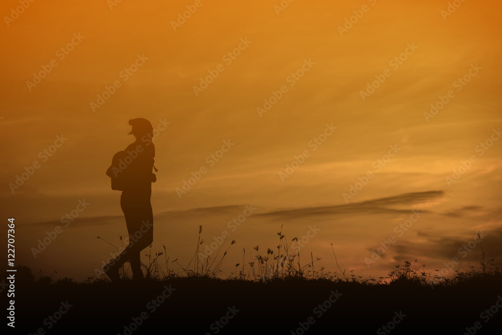 woman travelling in nature with backpack woman travelling in nature with backpack