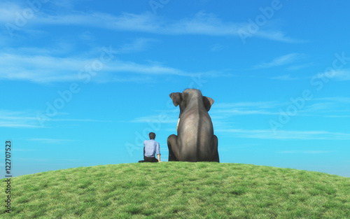 Canvas Print The man with elephant