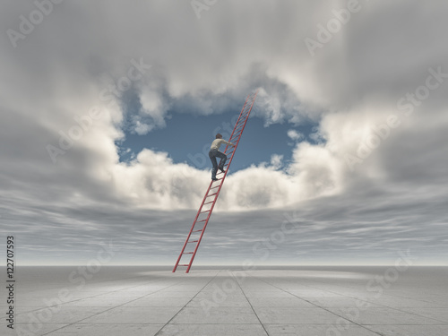 Man climb a ladder to a hol...