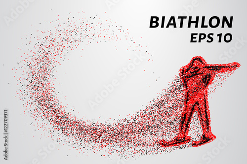 Biathlon of the particles. Silhouette of biathlon from small circles. Vector illustration