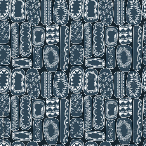 Seamless vector pattern with hand drawn decorated stones
