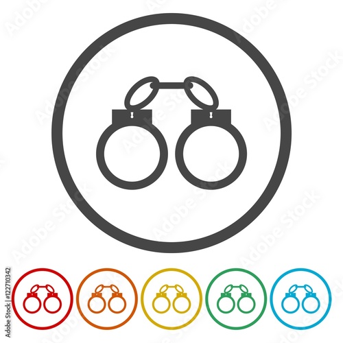 Police handcuff icon. Thin circle design. Vector illustration.