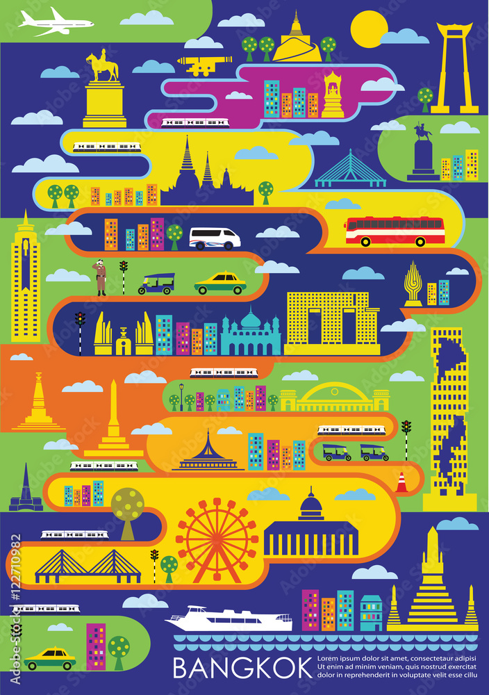 Fototapeta premium Bangkok Thailand city landmark poster concept