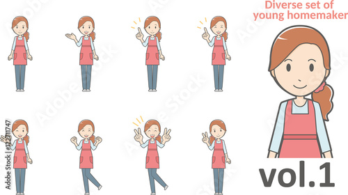 Diverse set of young homemaker , EPS10 vector format vol.1