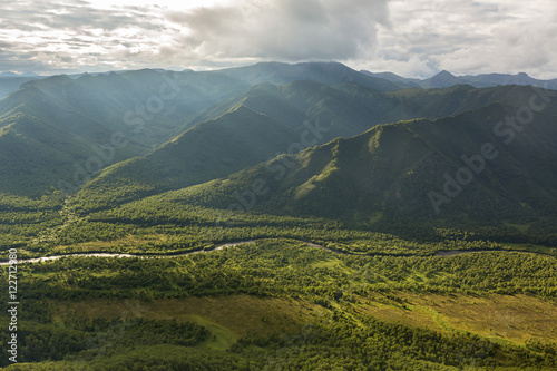 Kronotsky Nature Reserve on Kamchatka Peninsula. View from helicopter. photo