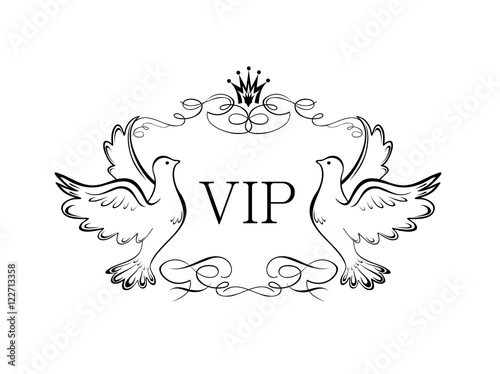 Vintage royal vignette with doves and crown for vip design