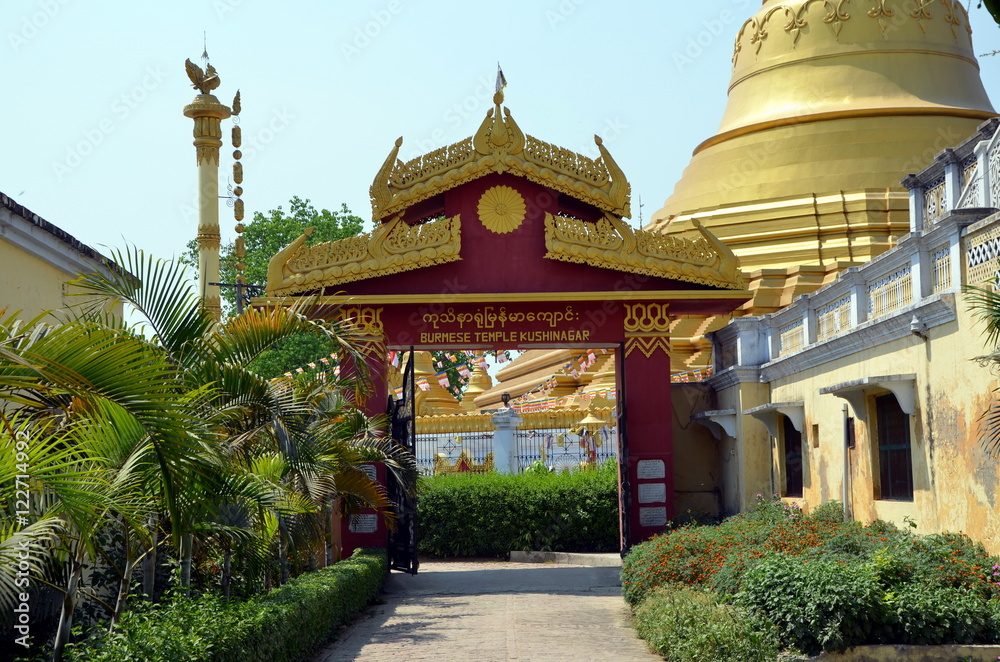 Entrance to buddhist monastery in Kushinagar, India. It is important Buddhist pilgrimage site, where Buddhists believe Gautama Buddha attained Parinirvana after his death
