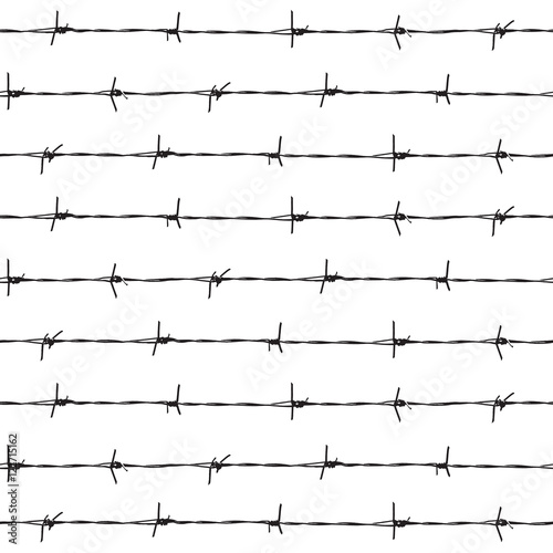 Barbed wire on a white background - seamless background. Vector illustration