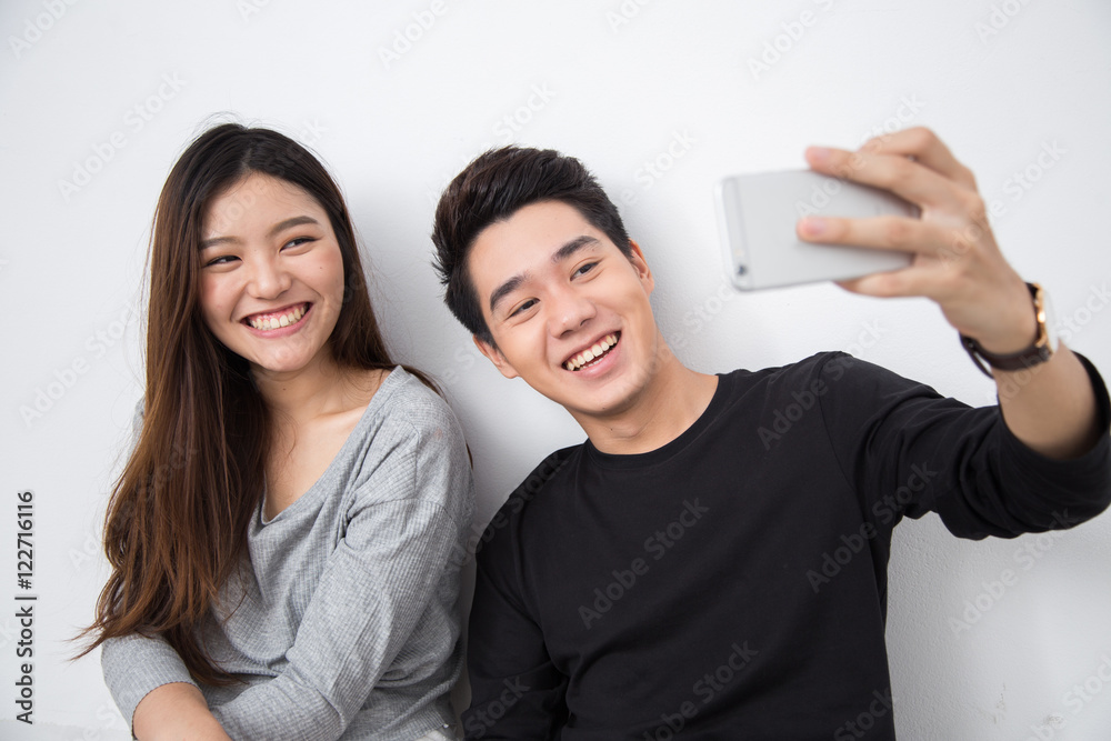 Young asian couple selfie Young asian couple selfie