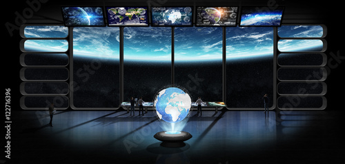 Fototapeta Naklejka Na Ścianę i Meble -  Group of scientists observing the planet earth 3D rendering elem