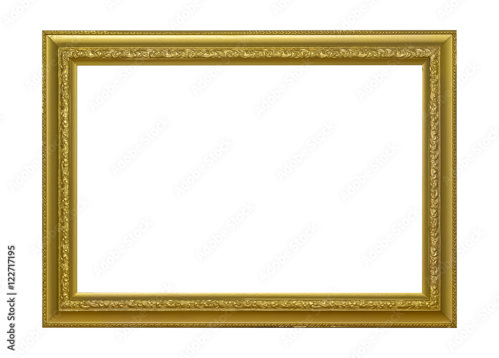 Gold wooden frame for painting or picture on white background. Gold frame photo isolated. Gold wooden frame for painting or picture on white background. Gold frame photo isolated.